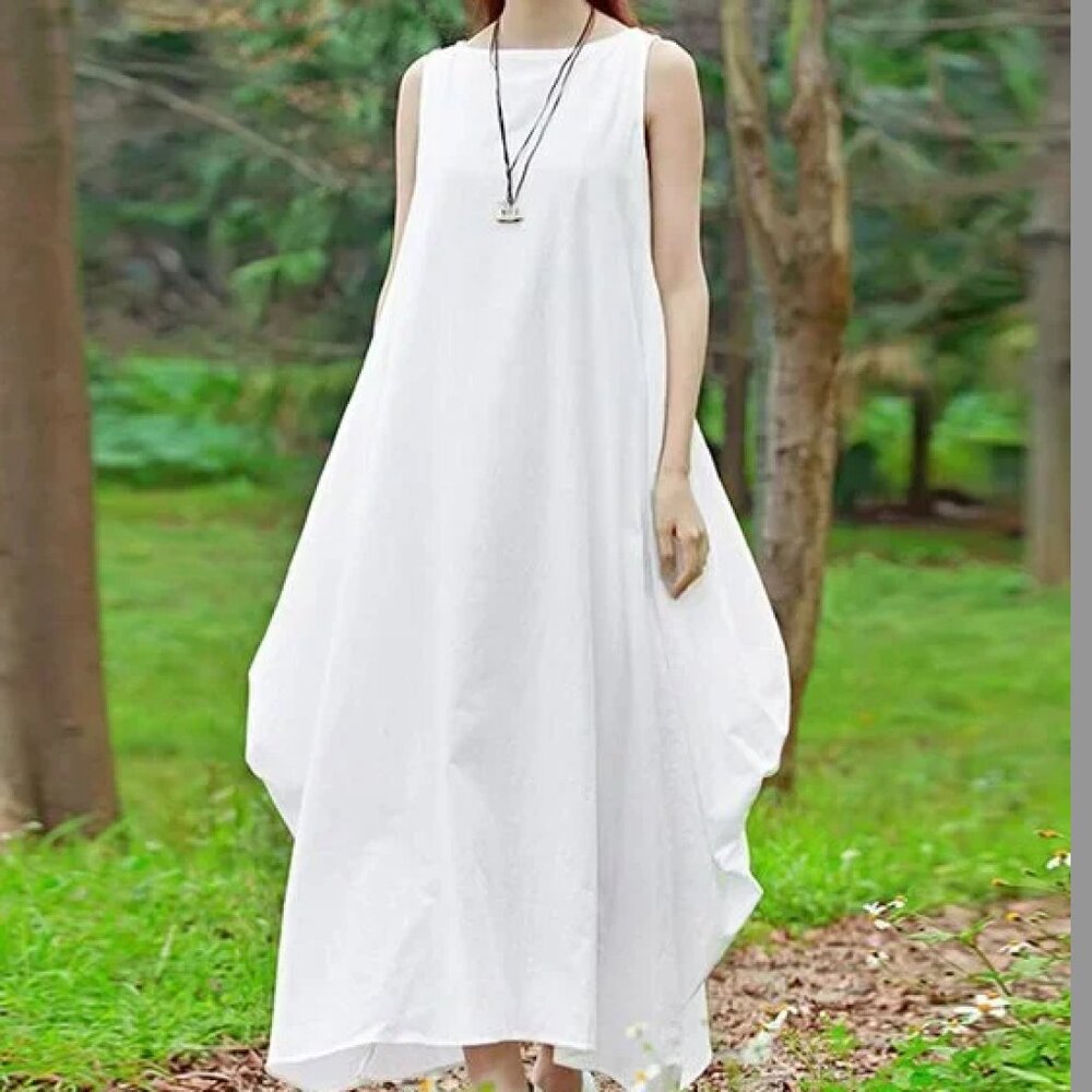 Anself White Cotton Sleeveless Maxi Dress - size Med